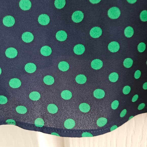 Lauren Ralph Lauren tie neck long sleeve peplum top, green polka dot, sz large - Picture 8 of 15